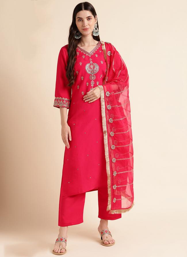 Cotton Silk Pink Eid Wear Embroidery Work Readymade Salwar Suit